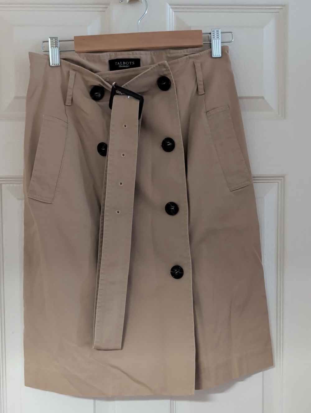 Talbots Taupe Button-Front Belted A-Line Skirt